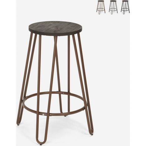 Taburete alto de diseño industrial de metal y madera para bar, restaurante y cocinas Carbon Top - Marrón (1/5)