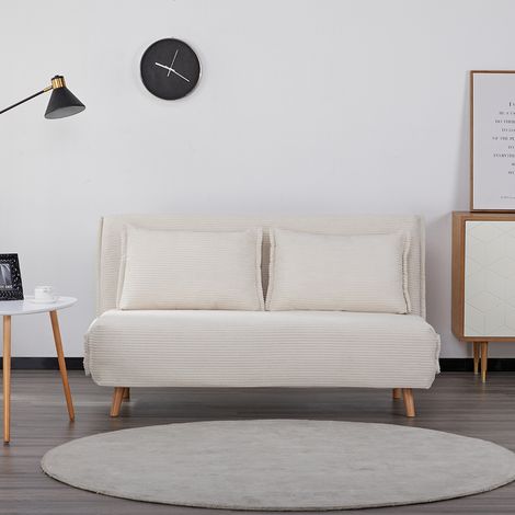 EVERGREENWEB - Poltrona Letto trasformabile Poltrona letto Materasso Matrimoniale 140, cuscino imbottito Divanetto clic clac con Schienale Regolabile 2 posti gambe in legno Bianco Velvet 140 (1/5)
