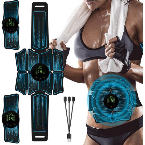 EMS-Elektronik-Muskelstimulator, Komplettes Bauchmuskeltrainingsgerät (Blau) - AquaForge