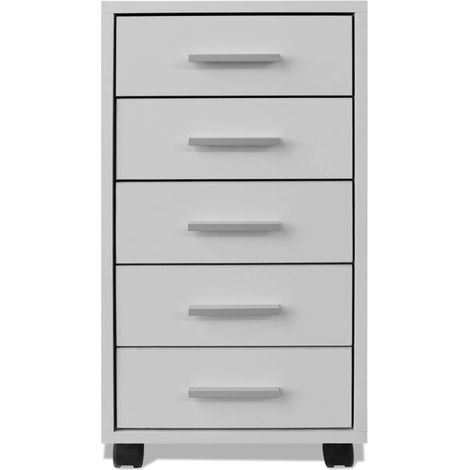 Caisson de Bureau à Roulettes avec 5 Tiroirs, Meuble de Rangement Mobile en Blanc pour Espace de Travail (1/5)
