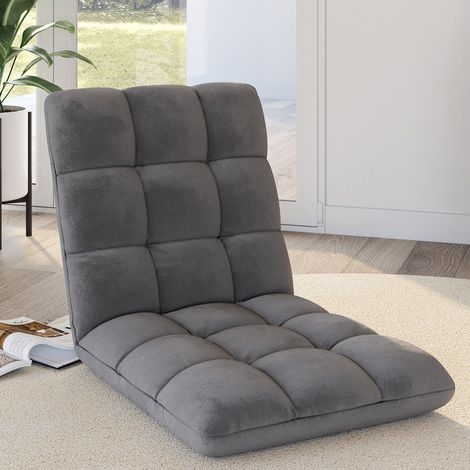 Silla plegable de suelo GARANCE con 5 posiciones, en terciopelo gris antracita (1/5)