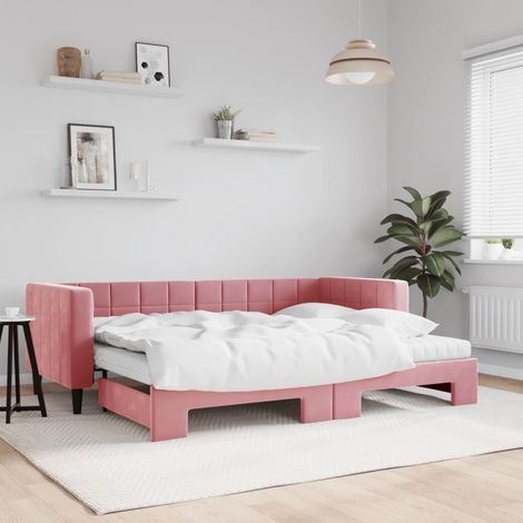Sofá cama nido con colchón terciopelo rosa 80x200 cm (1/5)