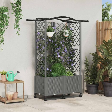 vidaXL Hochbeet mit Rankgitter und Dach Hellgrau 122 x 40 x 144 cm PP (1/5)