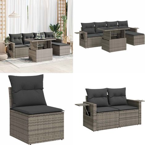 vidaXL Salon de jardin 6 pcs avec coussins gris résine tressée (1/5)