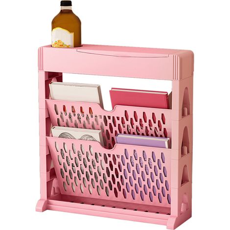 Bücherregal, Aufbewahrungsregal, kleines Bücherregal, Bücherregal mit großem Fassungsvermögen, leicht zugänglich, für Wohn- und Schlafzimmer, einreihig, zweistöckig, rosa (1/5)