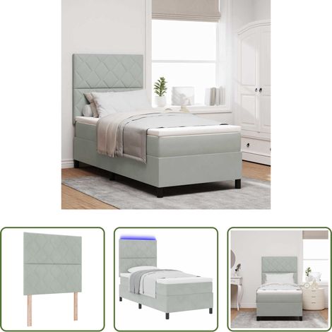 vidaXL Boxspringbett mit Matratze - LED Boxspringbett mit Matratze Hellgrau 90 x 200 cm Samt (1/5)