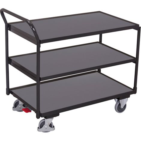 VARIOfit Tischwagen mit gebogenem Schiebegriff und 3 Ladeflächen 835x495mm Anthrazitgrau