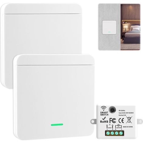 Funkschalter-Set – 2 Sender, 1 Empfänger – Weißer Kunststoff – 433-MHz-Funksteuerung – Für Lampen und Beleuchtung – 230 V, 10 A (1/5)