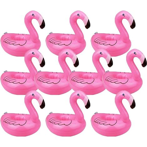 Lot de 10 porte-gobelets gonflables flottants flamant rose pour piscine (1/5)