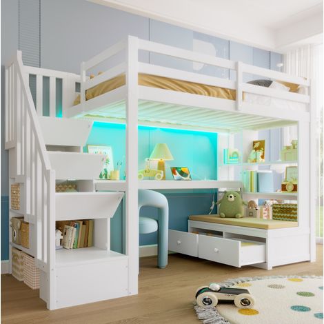 letto 90x200 con scrivania scala contenitore bianco OKMYHOME (1/5)