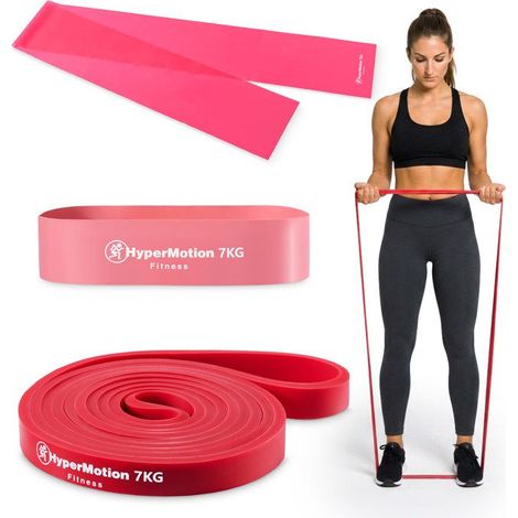 Kit di bande di resistenza rosa - HyperMotion - 3 elastici - Banda lunga 208 cm - Mini-banda 50 cm (1/5)