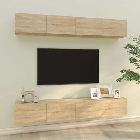 vidaXL Meubles TV muraux 4 pcs chêne sonoma 100x30x30 cm (1/5)