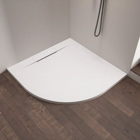 Receveur de douche semi circulaire 90x90 cm en marbre synthétique blanc h3 cm Delos (1/4)