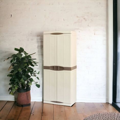 Dmora Armario multiusos para exterior o interior, 2 puertas y 4 estantes de polipropileno, 100% Made in Italy, 70x47h178 cm, color Beige (1/5)