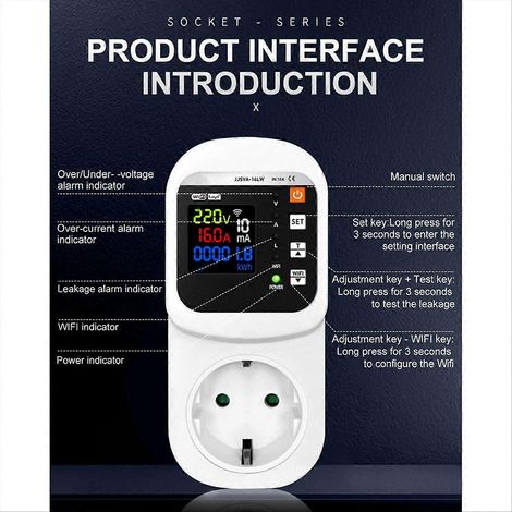 Prise connectée Tuya WiFi avec protection de tension et de courant, stabilisateur, compteur d'énergie multifonctionnel et prise UE (1/5)