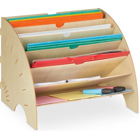 Relaxdays Portadocumenti da Scrivania, 6 Scomparti, DIN A4, HLP 27x34x27 cm, Ufficio e Scuola, Organizer, Marrone Chiaro