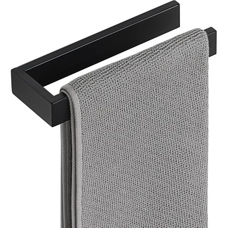 Porte Serviette Salle de Bain sans Perçage, Adhesif Porte-Serviettes Murale à Coller, Design Moderne Noir Mat pour Cuisine Lavabo Toilette, SUS304 Acier Inoxydable, 20CM (1/5)