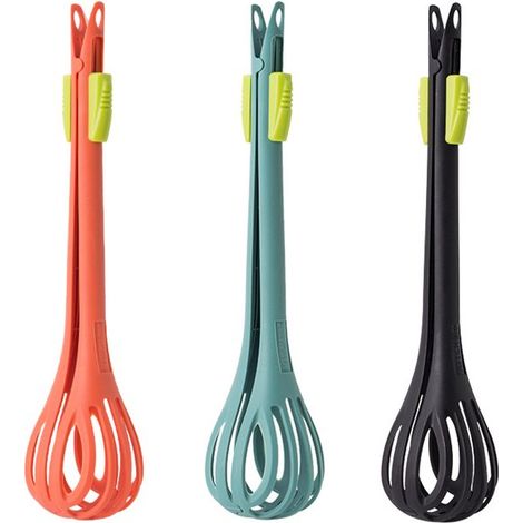Dreiteiliges, multifunktionales Schneebesen-Set mit Silikonzange, orange (1/5)