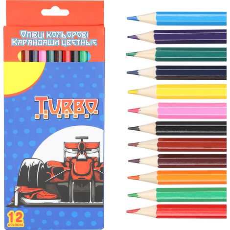 12 Colors Wooden Children Painting Drawing Pencil School Home Graffiti Color PencilRacing Car (Ukrainian) (1/5)