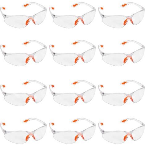 Lot de 12 Lunettes de Sécurité Transparentes - Lunettes de Protection Avec Verres en Plastique, Pont-de-Nez et Embouts de Branches en Caoutchouc pour plus de Confort - Lunette Transparente PPE (1/5)