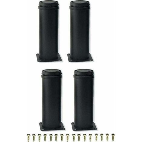 4-piece 15 cm black stainless steel adjustable metal furniture legs for wardrobes, table legs, sofa legs, furniture legs, replacement legs, black, 15 cm (1/4)