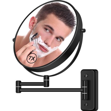 Miroir de Maquillage grossissant Mural de 20,3 cm 1X/7X Double Face pivotant à 360° pour Salle de Bain pour Homme et Femme à l'hôtel/Maison, Noir (1/5)