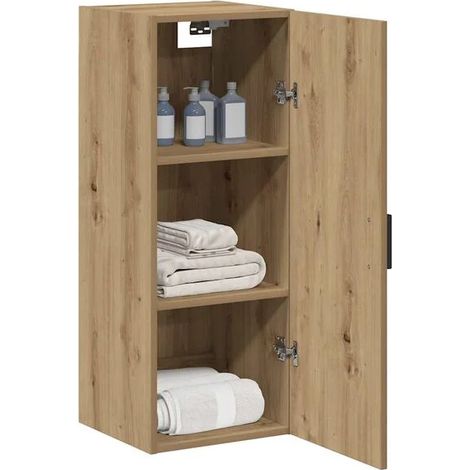 Meuble Mural de Rangement en Bois d'Ingénierie avec Portes, Style Rustique Chêne, Armoire Suspendue pour Salle de Bain ou Cuisine, 34,5 x 34 x 90 cm (1/5)