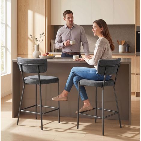 Taburete de bar 2 uds, respaldo curvo, asiento 47 x 44 cm, altura 63 cm, gris HAVRYA (1/5)