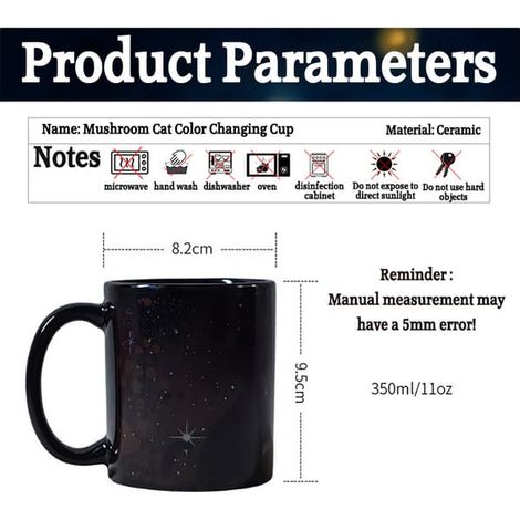Mug chat magique à couleur changeante, tasse en céramique thermosensible avec 5 motifs de chats, cadeau original 350 ml, motif chat champignon (1/5)