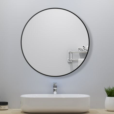 Round Wall Hanging Mirror 60cm with Black Frame for Bathroom, Home decoration, Makeup, Shaving