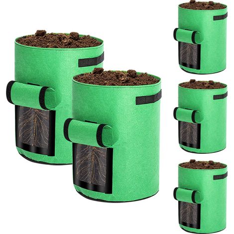 EINFEBEN sacs de plantation pour le jardin le balcon Avec fenêtre Sac à planter, 30x35cm/35x40cm, 7gallons Vert Lot de 5 (1/5)