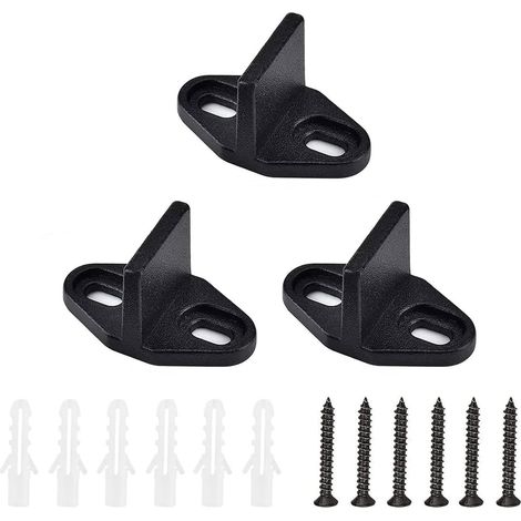 3 Pcs Barn Door Floor Guide with Screws – Adjustable Sliding Door Bottom Track for Wood Doors, Black Plastic Guide Rails (1/5)
