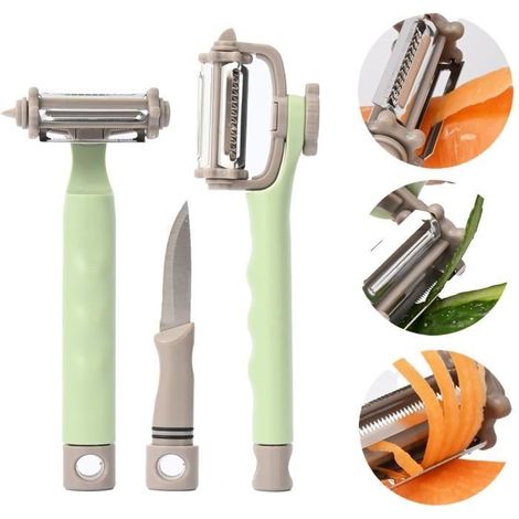 Éplucheur de légumes - Multifonctionnel - Acier Inoxydable - Design Ergonomique - Vert Clair - 226cm (1/4)