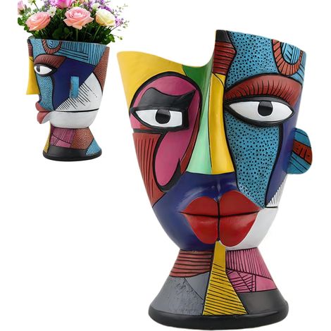 mit abstract Gesichtern Vase mit Gesichtern aus Kunstharz