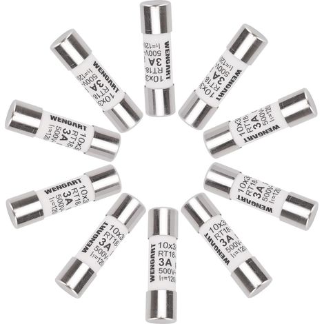 Pack of 10 Cylindrical Fuses 10 x 38 mm 3A Type gG (General Use) AC 500V High Cut-Off Capacity 120kA Ideal for Control Circuits, VMC and Transformers Model RT18-32 (RO15) (1/5)