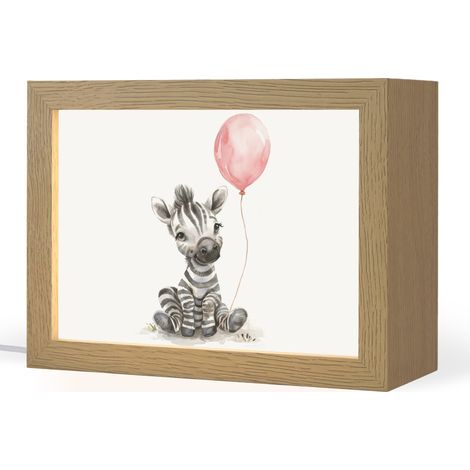 LAMPE DE CHEVET POUR ENFANT Zèbre - Bébé - Animaux - Ballon rose 20x15 cm
