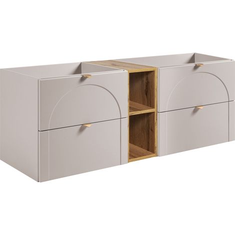 Meuble sous vasque suspendu AURA cachemire avec étagère chêne craft 140 cm K (1/5)