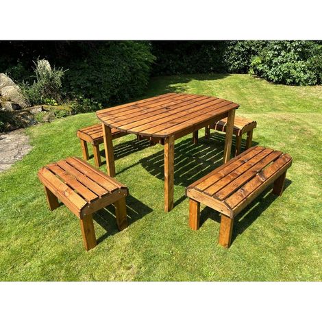 Knights Six Seater Garden Furniture Rectangular Set - L290 x W245 x H80 cm - Burgundy Parasol Included - Fully Assembled