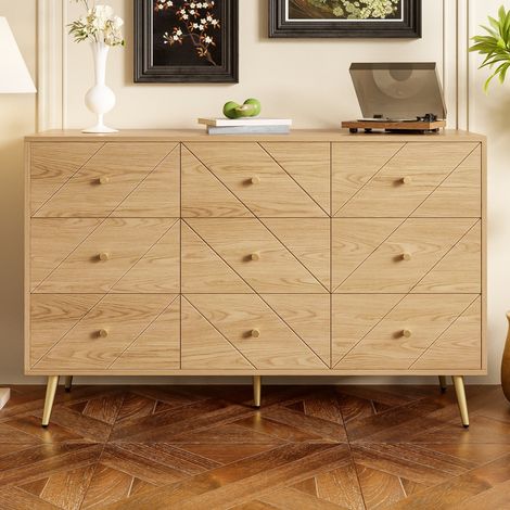 Commode 9 Tiroirs Moderne - Structure Robustes, Pieds Métal et Décor Géométrique - Multifonction (1/5)