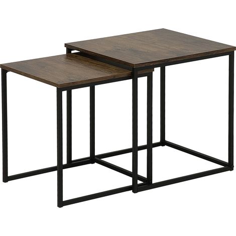 Conjunto de 2 mesas de centro de madera oscura marco negro industrial Denny
