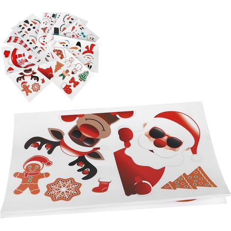 Lot de 9 autocollants décoratifs pour réfrigérateur, mur, tasse ou voiture, motif Père Noël, bonhomme de neige et renne. Décorations de Noël. (1/5)