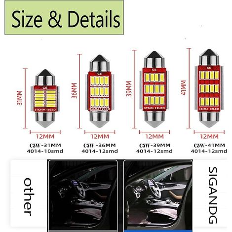 10 Pieces Feston 6418 C5W Voiture 36MM Ampoule LED,Canbus Sans Erreur,Lumières IntéRieures De DôMe De Carte,Ampoule Plaque Immatriculation,12V 500LM 12MSD 4014 Chipsets 6000K(Blanc) (1/5)