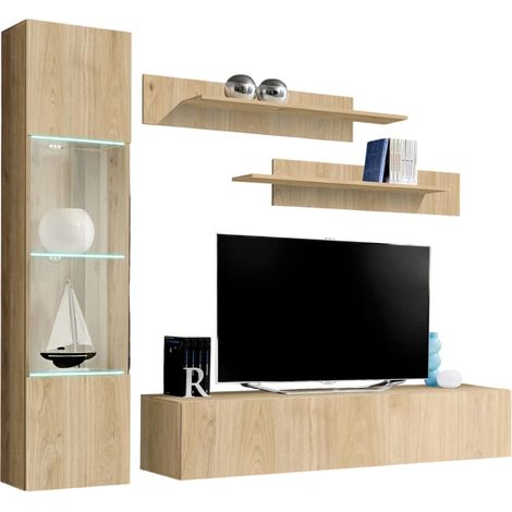 Ensemble Meuble TV Mural "Fly G3" 210cm Naturel (1/2)