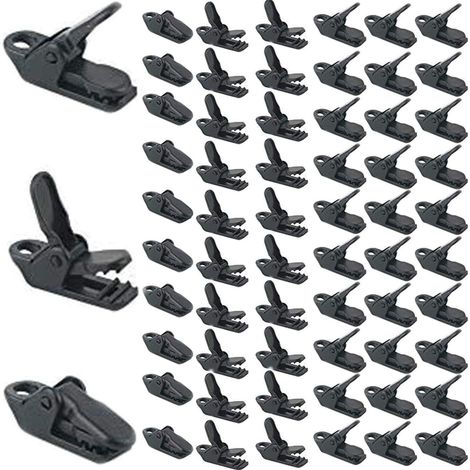 100 unidades/bolsa de clips negros para tiendas de campaña, abrazaderas resistentes al viento para toldos, clips de plástico para cuerdas de toldos, fijaciones para tiendas de campaña para uso exterio (1/5)