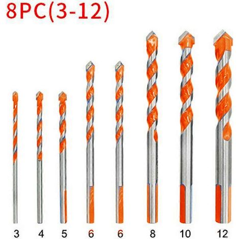 Lot de 8 forets triangulaires multifonctionnels de 3/4/5/6/8/10/12 mm pour le travail du bois et les outils électriques. (1/5)