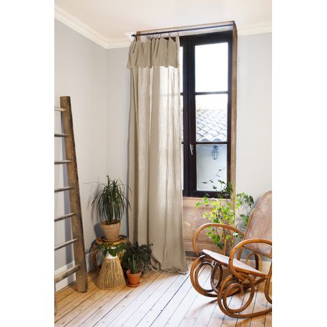 Lot de 2 rideaux ajustables + 8 anneaux pince "Gaîa" 140 x 300 cm "Gaze de Coton" l'Effet Papillon - Gaia Ficelle - 2 Panneaux ajustable 140 x 300 cm