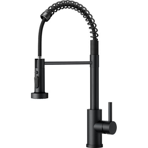 Robinet Cuisine, Mitigeur Cuisine Avec Douchette Pivotant à 360° d'Évier à Arc Élevé Pulvérisateur Escamotable 2 Modes, Acier Inoxydable (1/5)