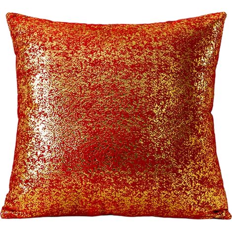Housse De Coussin Velours Floqué Motif Flocon Or - 45x45 Cm - Rouge - Sans Rembourrage - 1 Pièce (1/5)