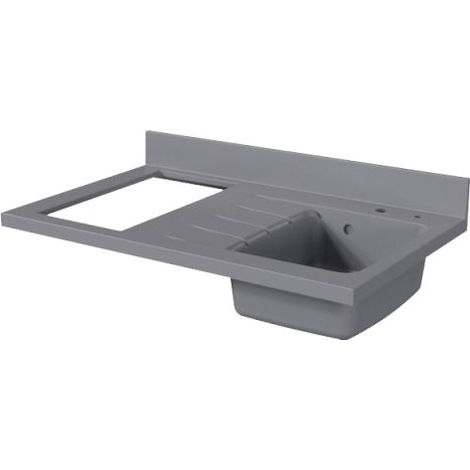 Plan de travail monobloc PlaniQuartz avec évier - 100 cm - Cromo - évier à droite - Plaque de cuisson Non inclus