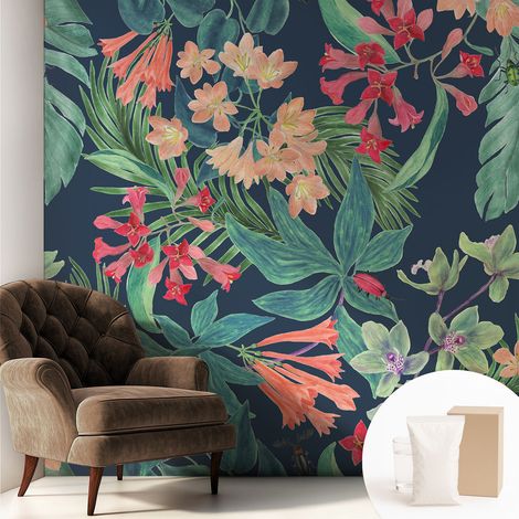 Papier peint avec colle pour décoration moderne de salon chambre à coucher cuisine et bureau Facile Fleurs tropicales 250x250 cm (1/5)